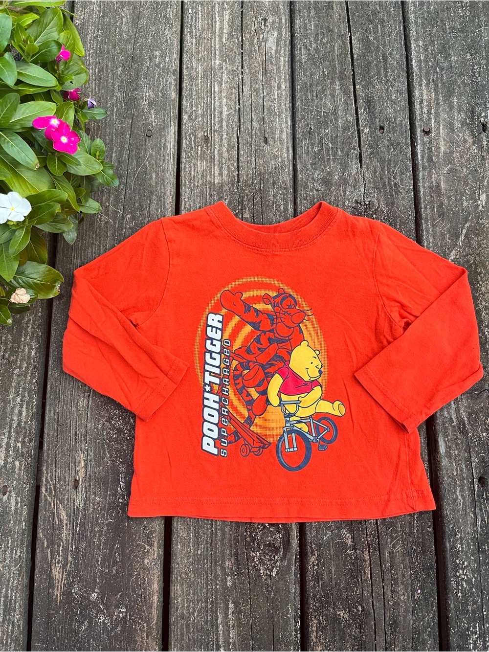 Y2K Disney Winnie the Pooh & Tigger Orange Long-Sleeve Kids Shirt